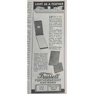 1927 Trussell Featherweight Ring Memo Book Pocket Notebook‎ Cover Print Ad